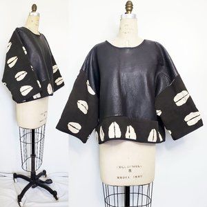 VIntage TAS Designs Mudcloth Leather African Kimono Top Poncho Cowrie Sh…